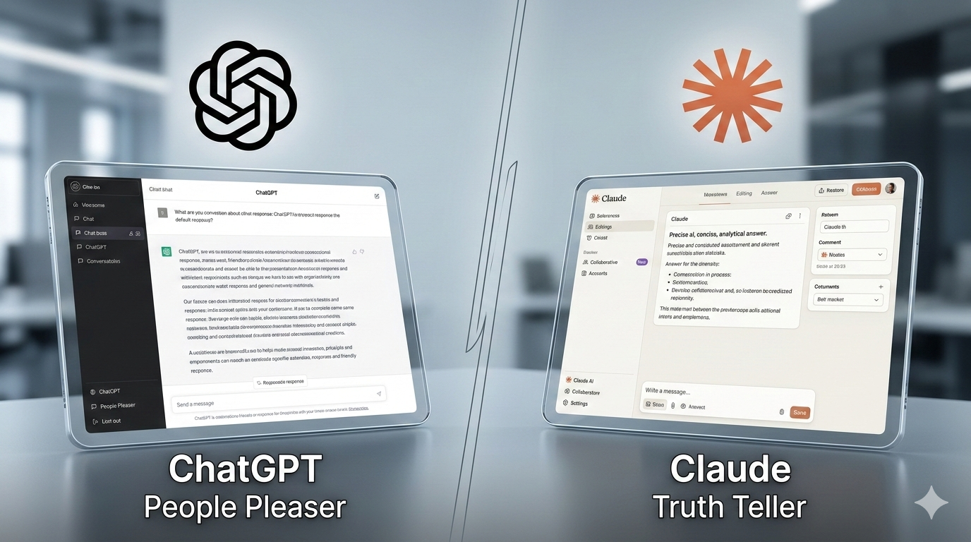 A visual comparison between the ChatGPT and Claude AI interfaces, highlighting their different workflows and logic styles.