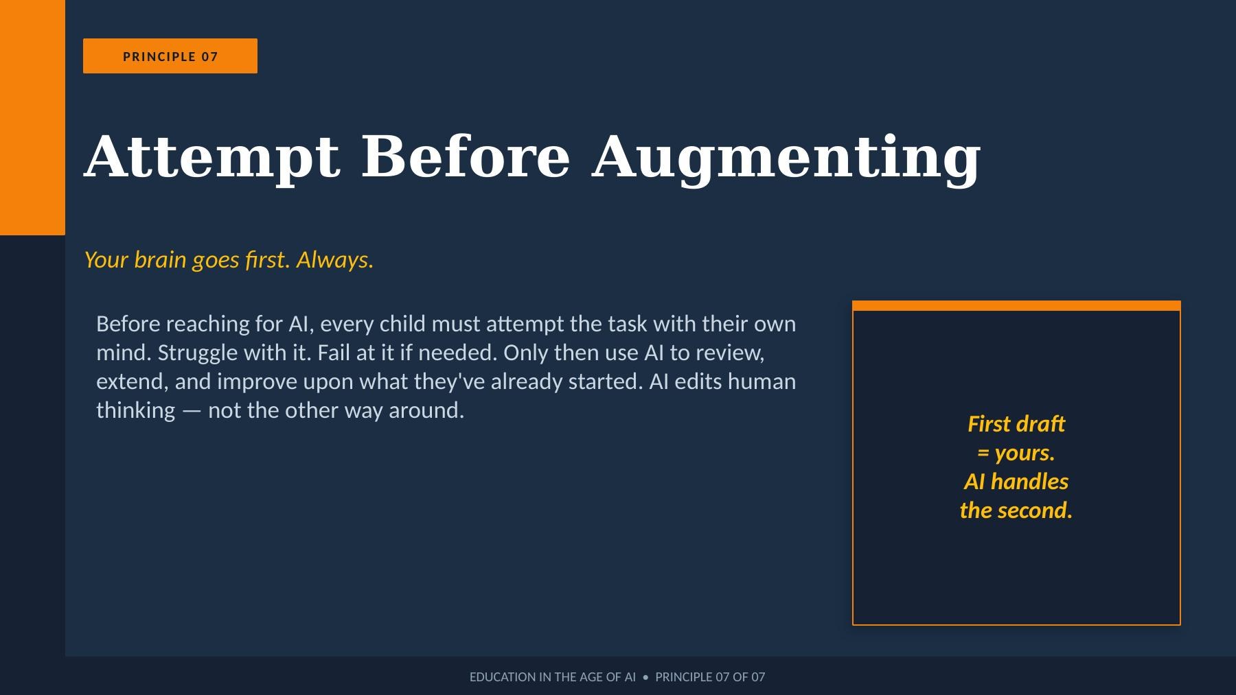 Attempt before augmenting — every child must struggle with a task using their own mind before turning to AI to review and expand